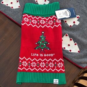 Life Is Good Festive Red and Green Dog Sweater